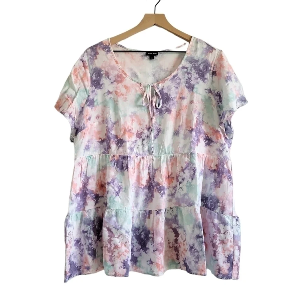 TORRID BABYDOLL RAYON SLUB TIE-FRONT TOP SIZE 1 - Picture 3 of 12